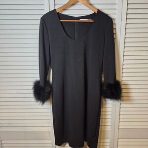 Calvin Klein Dress 10 Black Feather Cuffs Glam LBD Evening Cocktail Glam Holiday